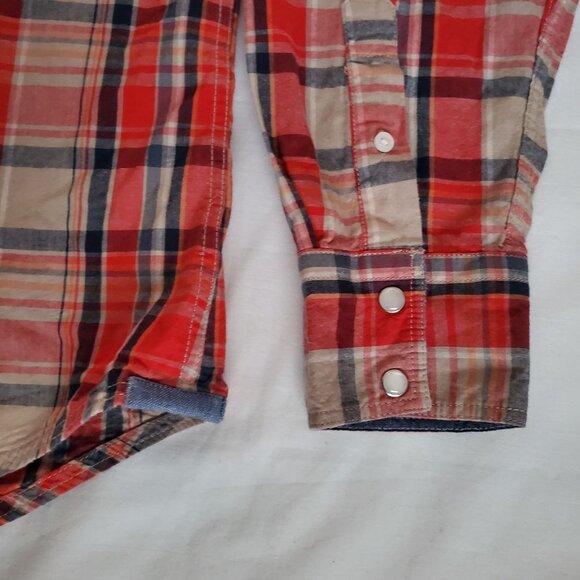 Paper Denim & Cloth Men's Red Plaid Snap Button Long Sleeve Shirt Size Large - Picture 4 of 12
